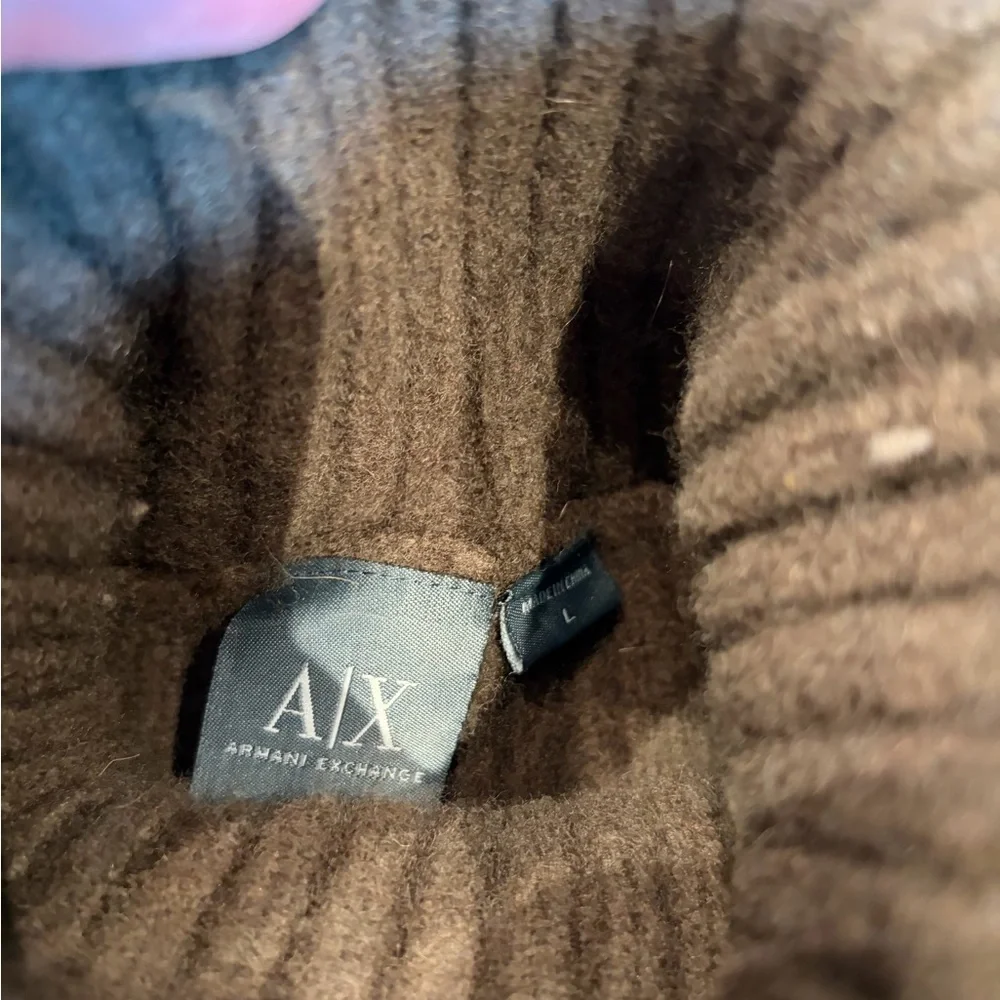 A|X Armani Exchange Wool Cashmere Cable Knit Turtleneck Sweater Green Fitted